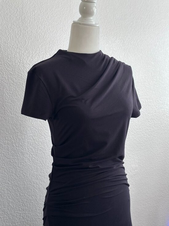Divided Dresses & Skirts - Divided by H&M Black Ruched Mini Dress | Asymmetrical Draped Neck | Size M | NWT
